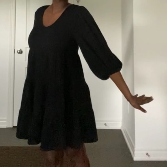 Black A-line Mini Cotton Dress - Picture 2 of 4